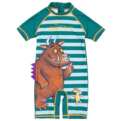 Image of The Gruffalo Boys Swimsuit Striped Green Wet Suit Swimming Costume for Kids Childrens Woodland Book Character All in One Swimwear with Spikes Cute Animated Surf Beachwear Gift