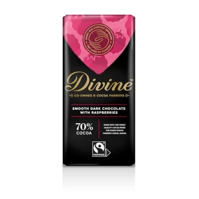 Image of Divine 70% Dark Chocolate with Raspberries, 90 g bar