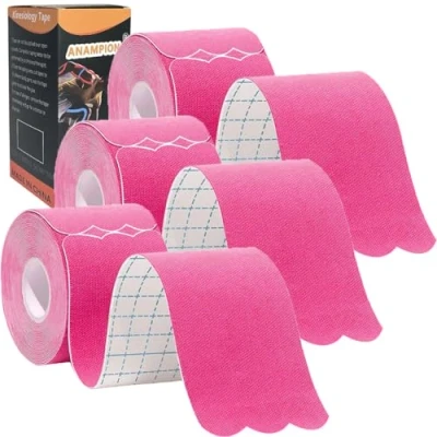Image of ANAMPION Kinesiology Tape Precut,Waterproof Sports for Athletes Physio Elastic Pain Relief Adhesive Muscles Shin Splints Ankle Knee &amp; Shoulder (Pink, 3 Rolls)