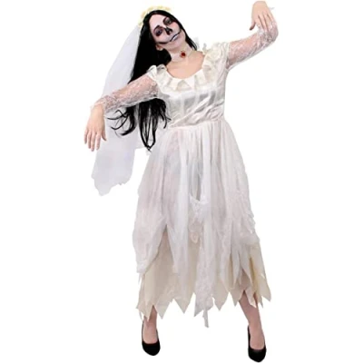 Image of LADIES GHOST BRIDE FANCY DRESS COSTUME HALLOWEEN CORPSE RAGGED WHITE WEDDING PERFECT FOR OR HORROR THEMED PARTIES (XX LARGE)