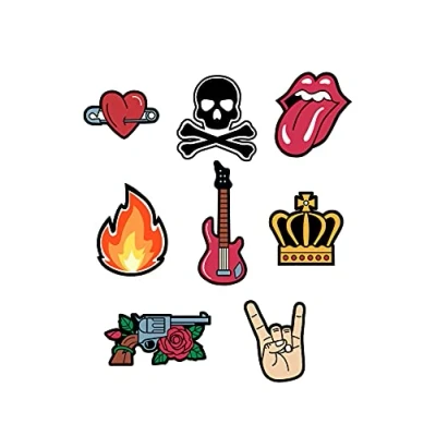 Image of 8 Screen Printed Children&#039;s Patches for Ironing onto Clothes. Heat Adhesive Applications Repairing and Decorating Trousers, Jackets, Jumpers, Backpacks, etc. (Rock)