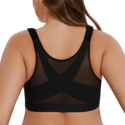 Image of MELENECA Women&#039;s Front Fastening Wirefree Post Surgery Plus Size Back Support Posture Bra Black 36DD