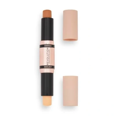 Image of Makeup Revolution Contour Stick Duo Cream &amp; Highlight, Defines Cheekbones Sculpts the Face, Vegan Cruelty Free, Medium, 2.4g