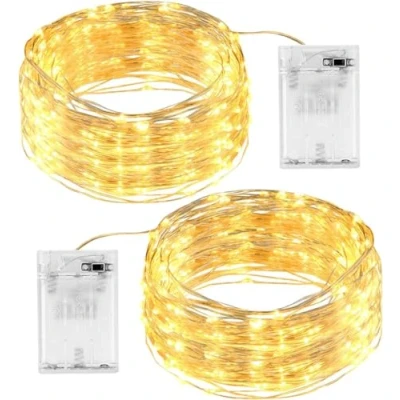 Image of SHATCHI 2 Pack of 100 LED/10m Fairy String Lights Silver Wire Battery Operated Warm White LEDs Twinkle Waterproof for Bedroom, Christmas, Party, Wedding Outdoor Indoor Decoration