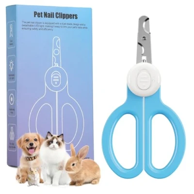 Image of Euqvunn Cat Nail Clippers, Professional Claw Clipper with Dual Blade, Removable LED Lighting, Suitable for Kittens, Rabbits, Guinea Pigs, Birds, Puppies, Medium and Small Animals（Blue White）