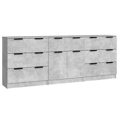 Image of vidaXL Engineered Wood Sideboards Set of Three Concrete Grey Spacious Storage Versatile and Easy to Clean Ideal for Living Room or Bedroom Decor