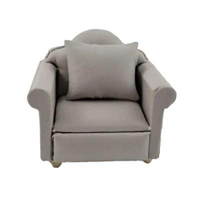 Image of Melody Jane Dolls House Grey Traditional Armchair &amp; Cushion Miniature Living Room Furniture