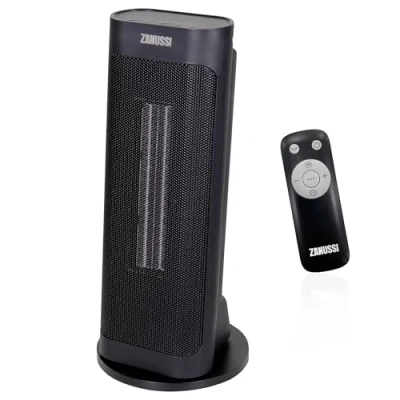 Image of Zanussi 2000W/2KW Electric Heater Black, Freestanding Oscillating Ceramic Tower Space Heater, Convector 2 Heat Settings, Digital Display &amp; Remote Control, Silent, ZPTCH3002B, Year Guarantee