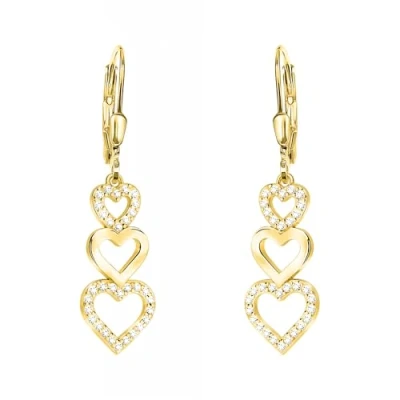 Image of SOFIA MILANI Women&#039;s Earrings 925 Silver Gold Plated &amp; with Zirconia Stones Tripple Heart Dangle Earring E2707
