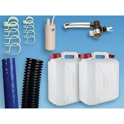 Image of Motorhome Caravan Cold Water Starter Kit Campervan T4, T5 Plumbing for Sink,Tap &amp; Pump 10L Containers Suit Smev 8005