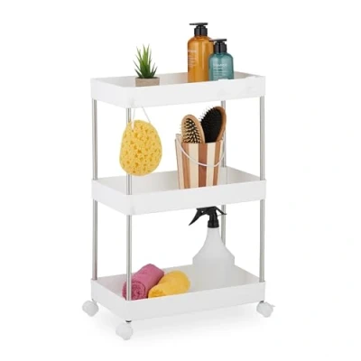 Image of Relaxdays Niche Trolley, 3 Shelves, Narrow Kitchen &amp; Bathroom Cart, HxWxD: 62 x 41.5 14.5 cm, Rolling Shelf, Black