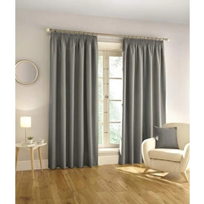 Image of Enhanced Living Harvard Grey Linen 100% Blackout Thermal Tape Top Curtains 66 x 72 inch (168 183cm) for Room/Bedroom