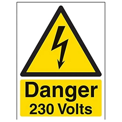 Image of V Safety Danger 230 Volts Warning Sign 150mm x 200mm 1mm Rigid Plastic
