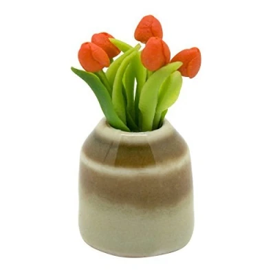 Image of MyTinyWorld Dolls House Miniature Orange Tulip in Earthenware Pot