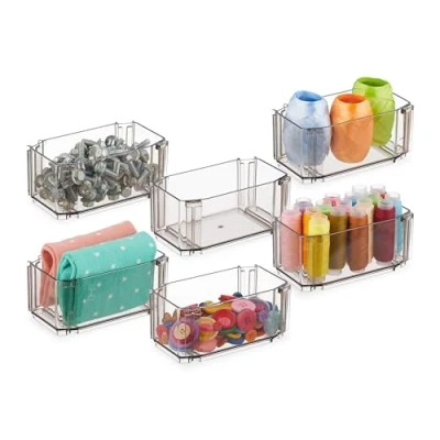 Image of Relaxdays Drawer Organiser System, 6 Piece, Storage for Underwear, Socks, Make up, Plastic, 5.5 x 12 7 cm, Transparent