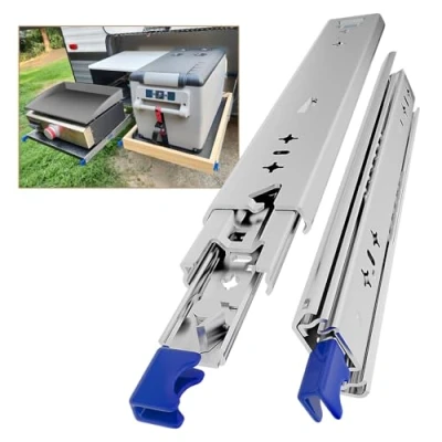 Image of AOLISHENG Heavy Duty Drawer Runners 950mm with Lock Strong Locking Slides Load Capacity 100Kg Draw Runners, Side Mount 1 Pair, 38inch