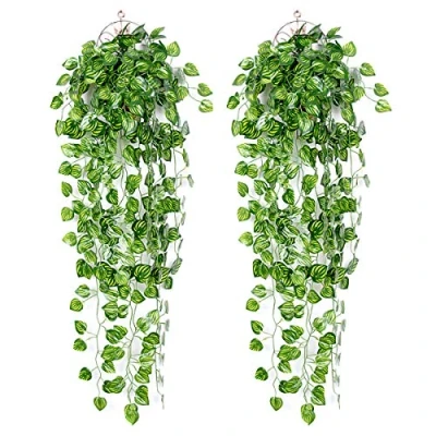 Image of Ousuga Artificial Ivy Garland,2PCS Garland Fake Vine Greenery Leaves Plants Hanging Plant for Home Kitchen Garden Office Wedding Wall Decoration Indoor Outdoor