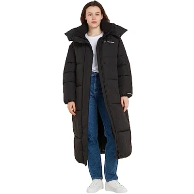 Image of Calvin Klein Jeans Women&#039;s Non Down Oversized Long Puffer J20J221888 Padded Coats, Black (Ck Black), L