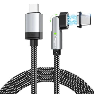Image of Magtame 100W Magnetic USB C Cable Right Angle, 3.3ft Charging Fast Charging, 90 Degree to Data Transfer Cord Braided Compatible with iPhone 15 Plus/Pro/Max Galaxy S23