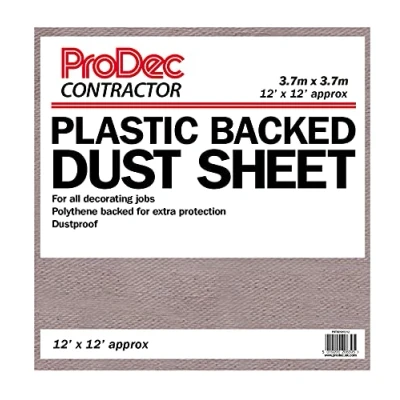 Image of ProDec Contractor 12ft x Poly Backed Dust Sheet Drop Cloth For Painting Decorating Covering Stairs, Hallways, Corridors and Floors, Absorbs Spills, No Soak Through, Reusable