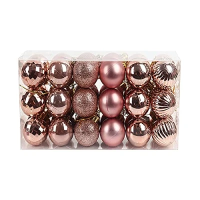 Image of Christmas Baubles,36pcs Balls Decoration Shatterproof Tree Baubles Mini Hanging for Holiday Wedding Party Ornaments Xmas Gifts Rose Gold
