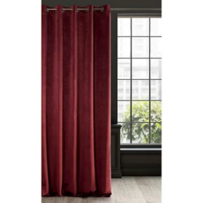 Image of Eurofirany Soft Plain Opaque Velvet Curtain with Eyelets 1 Unit, Thick Fluffy Panel Drape Classic Glamour Elegant Living Room Bedroom, Dark Bordeaux, W55&#039;&#039; x L98&#039;&#039;