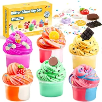 Image of JOYIN 6 Pack Butter Slime Kit Party Favors, Cloud Kit, Non Sticky, Mess Free, Stress Relief, for Girls and Boys,Slime Bag Fillers Birthday Toys Gifts Kids
