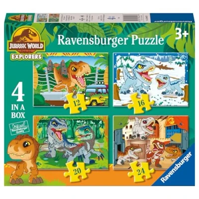 Image of Ravensburger Jurassic World Toys (Explorers) 4 in a Box Jigsaw Puzzles for Kids Age 3 Years Up 12, 16, 20, 24 Pieces