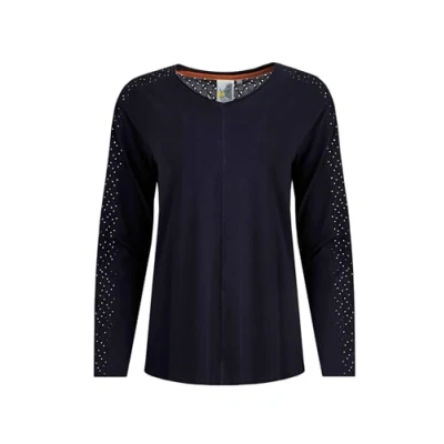 Image of Weird Fish Topia Organic Cotton Broderie Sleeve Outfitter Top Midnight Size 8
