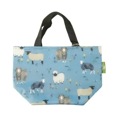 Image of ECO CHIC Lightweight Foldable Insulated Lunch Bag Water Resistant Cooler (Sheep Realism Blue)