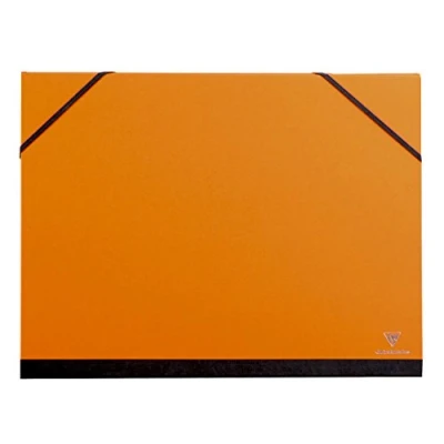 Image of Clairefontaine Ref 44803C Art Folder with Elastic Straps Closure Orange Colour Customisable Vellum Card Surface, Suitable for 24 x 32cm Sized Documents