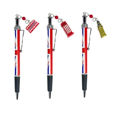 Image of LILAJ Set of 3 London Charm Pens Featuring Union Jack, Bus, Royal Guard, Post Box, and Iconinc Big Ben, Tower Bridge Designs Iconic Landmarks Gift Perfect Collectible British Souvenir