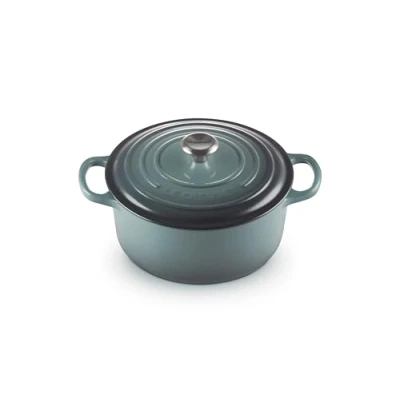 Image of Le Creuset Signature 21177223602430 Enamelled Cast Iron Round Casserole Dish With Lid, 22 cm, 3.3 Litre, Ocean