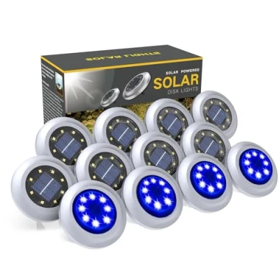 Image of Solar Lights Outdoor Garden,12 Pack Ground Lights,Waterproof Garden for Lawn Pathway Yard Landscape Walkway(Blue White)