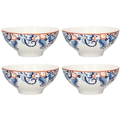 Image of V&amp;A Rococo Silk Cereal Bowl Set / Dessert Dish with Printed Design, Fine China, White, 16 x 6.5 cm, of 4
