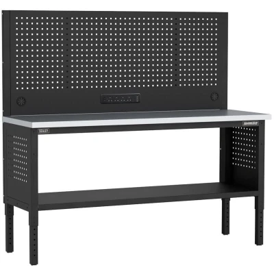 Image of Superline Pro Modular Workbench with Pegboard Back Panel Stainless Steel Worktop 1830mm