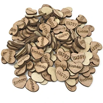 Image of 50x Happy Birthday 15mm Hearts Wooden Shabby Chic Craft Scrapbook Embellishments Vintage Confetti Heart