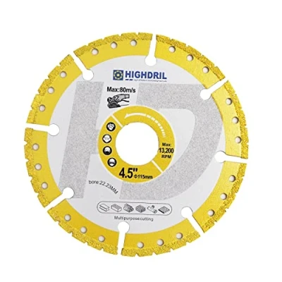 Image of HIGHDRIL Diamond Metal Cutting Blade 115mm/ 4.5inch Heavy Duty All Purpose Disc for Rebar Sheet Angle Iron Stainless Steel Granite Marble