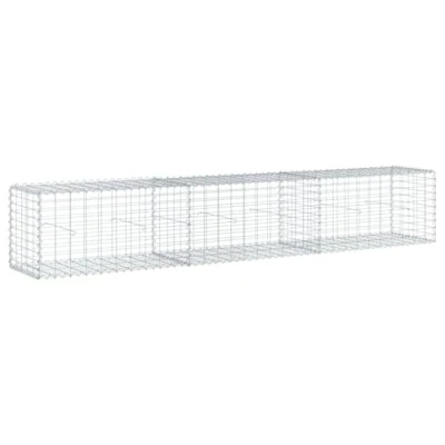 Image of vidaXL Gabion Basket with Cover Galvanised Iron Wire Cage, 300 x 50 cm, Tool Free Assembly, High Load Capacity, Sturdy &amp; Durable for Landscaping Outdoor Decor