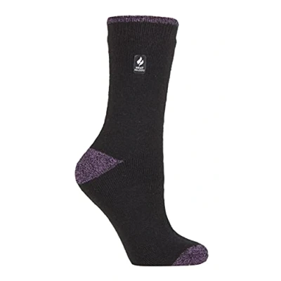 Image of HEAT HOLDERS Lite Womens Insulated Thermal Socks Multiple Designs Including Argyle Stripes Hearts Stars Warm for Winter (4 7, Black/Purple H&amp;T (Tenerife))