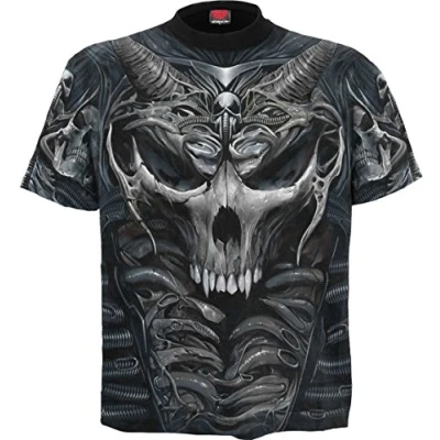 Image of Spiral Skull Armour Allover T Shirt Black M