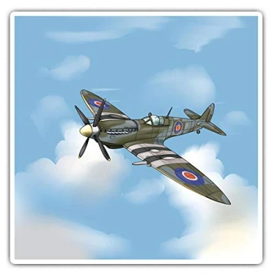 Image of Square Stickers (Set of 2) 10cm Spitfire World War Fighter Plane Fun Decals for Laptops,Tablets,Luggage,Scrap Booking,Fridges, #46328