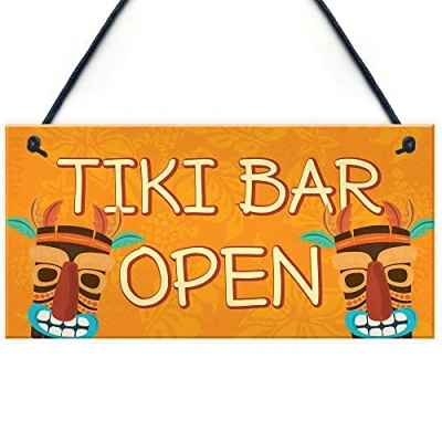 Image of RED OCEAN Tiki Bar OPEN Sign Novelty Decor Hanging For Home Garden Cocktail