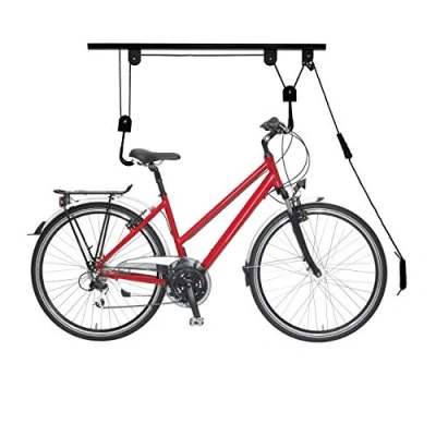 Image of Relaxdays Bike Storage, Ceiling Mount Lift, Load up to 20 kg, with Cable, for Garage &amp; Cellar, Bicycle, Practical, Black, Steel, Plastic, 11 x 94 4 cm