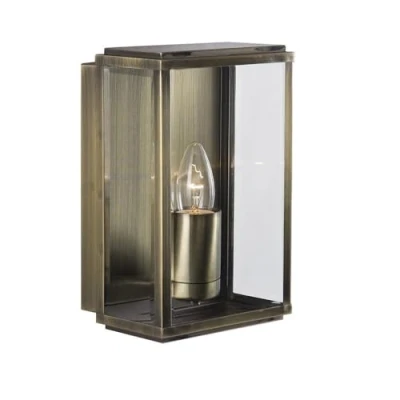Image of Searchlight 8204AB Box Antique Brass Outdoor Modern Rectangular Lantern Flush Wall Light with Bevelled Glass IP44 Exterior Rating Garden Walls Fencing Patio Lighting Free Air Freshener Promo