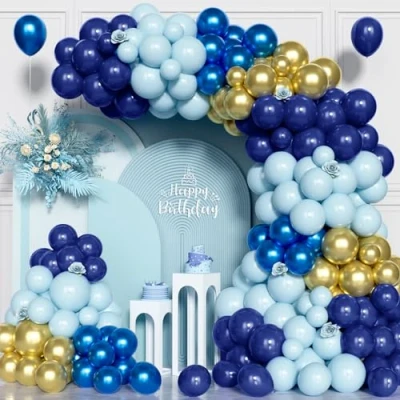 Image of 143Pcs Blue Gold Balloon Arch Kit, Navy Metallic Party Balloons Garland Kit for Birthday Bridal Baby Shower Congratulations Wedding Anniversary Decorations Supplies