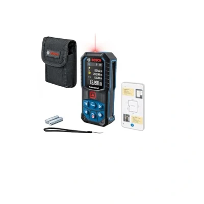 Image of Bosch Professional Laser Measure GLM 50 27 C (Range: up to 50m, Robust, IP65, Data Transfer via Bluetooth, 2x AA Batteries, Hand Strap, Pouch)