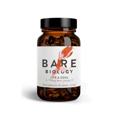 Image of Bare Biology Super Strength Pure Omega 3 Fish Oil 1,460mg Life &amp; Soul Daily Capsules (1 Month Supply 60 Capsules) EPA 860mg DHA 440mg. Supports Heart, Brain Function Eye Health.