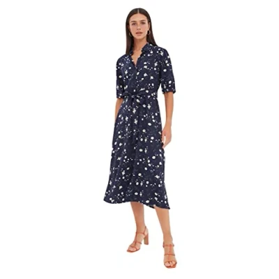 Image of Trendyol Women Midi Shirt Dress Regular fit Woven Navy Blue