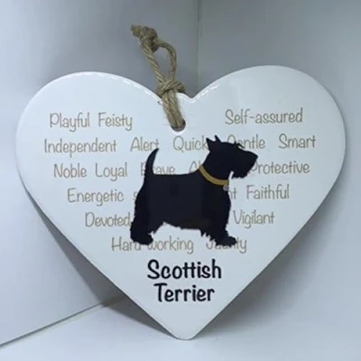 Image of Tlm SCOTTISH TERRIER Ceramic Heart shaped PET DOG Plaque/Sign